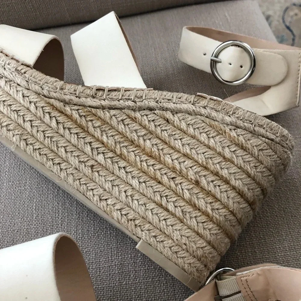 Dolce Vita Womens 10 Cream‎ Leather Espadrille Wedge Sandals Summer 4.5” Heel